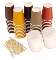 ShupaCups | 50 Pack of Premium 12oz Biodegradable Paper Coffee Cups | Includes tight fitting PLA Lids & Wooden Stir sticks | Insulated Double wall | 5 colors!