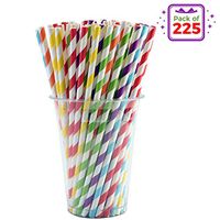 Vandore 225pcs of Striped Biodegradable Paper Straws in a Bulk Pack - 6 Rainbow Colors - Paper Drinking Straws for Birthday Parties and Decorations