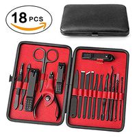 Men’s Manicure Set 18 Piece Professional Stainless Steel Nail Clipper Set - Nail Scissors Grooming Kit with Black Leather Travel Case, Red