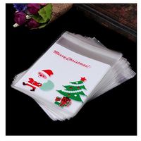 Staron Christmas Candy Bags, 100pcs Self Adhesive Plastic Seal Bag Cookies Candy Wrapping Bags Christmas Pouch (A)