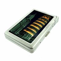 Famous Landmarks Leaning Tower of Pisa Italy S8 Cigarette Case Lighter Smoking King Size Cigarettes Silver Metal Wallet 4" X 2.75" RFID Protection