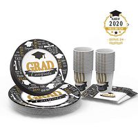 Graduation Party Supplies Disposable Dinnerware Set Paper Plates and Napkins Bulk Serves 24 Guests Includes 24 Dinner Plates ,24 Dessert Plates ,24 Cups and 24 Napkins, for Graduation Decorations