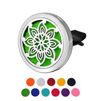 HOUSWEETY Car Air Freshener Aromatherapy Essential Oil Diffuser - Flower Stainless Steel Locket,11 Refill Pads (Style 1)