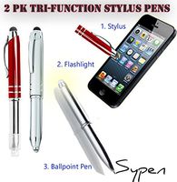 2 Pack Tri-Function Stylus Ballpoint Flashlight Capacitive Styli Pen for Any Touchscreen iPhone, iPad, Tablet & Android Devices (Red/Silver)