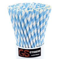 Light Blue Striped Drinking Paper Straws for Birthday Party Wedding Baby Shower Biodegradable Straw Box of 100
