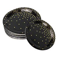Allure Maek 50 Pieces 7 Inches Black Bronzing Disposable Paper Plates Dinnerware Plates Gold Foil Polka Dot Plates for Party Graduation, Birthday, Wedding, Annivesary (7 Inches)