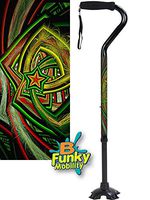 Adjustable Walking Cane Foam Handle Quad Footed Four Pointed Cane Tip Christmas Star Holiday Design