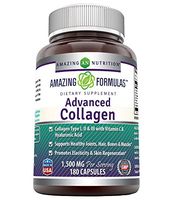 Amazing Formulas Advanced Collagen 1500 mg Per Serving 180 Capsules (Non-GMO,Gluten Free) Collagen Type I, II & III with Vitamin C & Hyaluronic Acid* -Supports Healthy Joints, Hair & Bones *