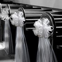 Large Assembled White Wedding Pew Bows - 10" Wide, Set of 6, Tulle Wedding Bows, Reception, Aisle Decoration, Bridal Shower, Anniversary, Birthday, Fundraiser, Wedding Event, Mother's Day