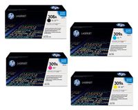 HP Q2670A Q2671A Q2672A Q2673A 308A 309A Color LaserJet 3500 3550 3700 Toner Cartridge Set (Black Cyan Magenta Yellow, 4-Pack) in Retail Packaging