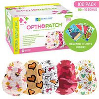 Optho-Patch Kids Eye Patches - Fun Girls Design - 90 + 10 Bonus Latex Free Hypoallergenic Cotton Adhesive Bandages for Amblyopia and Cross Eye - 3 Reward Chart Posters by Defined Vision