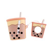 BONTOUJOUR AirPods Case, Super Cute Creative Drink Milk-Tea Cup Shape TPU Silicone Cover Protective Skin for Apple AirPods+Finger Lanyard-Orange