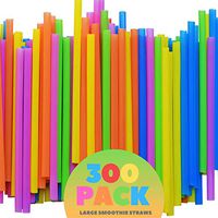 300 Pack Jumbo Plastic Straws Extra Wide Smoothie Drinking Straw - with Recipe E-Book - BPA-Free Straws - Bright Colors - Works for Smoothies, Juices Cocktails and More - by FUMCare
