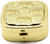 Gold Checker Print Square Pocket Purse Portable Travel Pill Box & Medicine Organizer (2 Compartments)