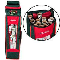 Christmas Wrapping Paper and Bow Heavy Duty Woven Decoration Storage Bag Container - Multi Compartment, XL Capacity, Water Resistant w Handles (36" Tall)