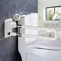Flip Up Grab Bar Safety Assist Frame Railings Toilet Rail Support Foldable Hand Grips, Reinforcement Base, Stainless Steel, Anti-Slip Nylon, Luminous, Built-In Spring, White A