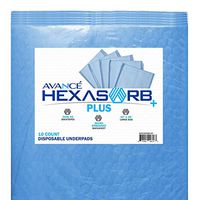 Hexasorb Plus Disposable Underpads Hospital Blue Heavy Absorbency Quilted Fluff Polymer Core with Dual Peelable Release Tapes, 1800mL Absorption Capacity, 30" x 36" (Pack of 10)