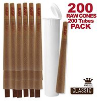 RAW Cones 200 Pack Classic King Size Pre Rolls with Tips Plus 200 White Waterproof Airtight Smell Proof Doob Tubes | Rolling Papers Made with All Natural Fibers with BPA-Free Container Vial