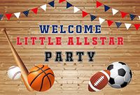 Baocicco 7x5ft Welcome Little Allstar Party Backdrop Sport Meet Basketball Football Baseball Rugby Boy Player Competition Poster Backdrop Wood Backdrop Banners Sports Photography Background