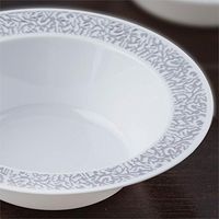 BalsaCircle 30 pcs 12 oz White with Silver Trim Plastic Round Bowls - Disposable Wedding Party Catering Tableware