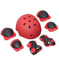 ACTUME 7 Pcs Of Children'S Sports Roller Protection Protective Clothing Knee + Palm + Elbow + Helmet. (Red, 50-54 CM)