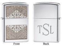 Zippo Filigree Mirror High Polish Chrome Lighter with Free Roman Monogram