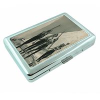 Vintage Retro Skiing Ski's Skier S18 Silver Cigarette Case Metal Wallet Id Holder 4" X 2.75" RFID Protection