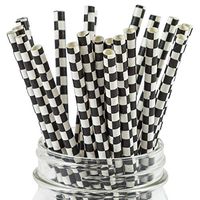 Paper Straws Black Checkered Pattern - Eco Friendly Wedding Straws - Dozens of Designs & Perfect For Any Party! Frozen Dessert Supplies - 25 Count