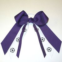 Sublimation Specialties Soccer Hair Bow - Made in The USA, Avail in Many Colors, Purple, White Pony Band
