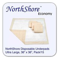NorthShore Economy Blue Disposable Underpads (Chux), Beige, 36x36, Pack/15