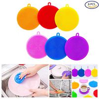 Silicone Scrub Brush for Dish Washing BPA Free,Heavy Duty Scrub Sponge Multi-Function Kitchen Cleaning Tool Last Long 6 Pcs Multi-Color