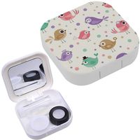 Portable Contact Lens Case Box Travel Kit Mirror + Bottle + Tweezers Container Holder [ Birds ]