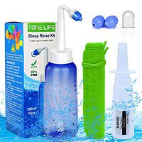 TONELIFE Sinus Rinse Kit 10oz+Moisturizing Nasal Pump Sprayer-Nasal Irrigation System-Nose Wash-Nose Cleaner 300ml Neti Pot-Sinus Wash Bottle with ON/Off Lock Button for Adult Kid (Without Nasal Salt)