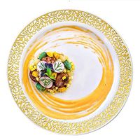 Efavormart 50 Pcs - White with Gold Trimmed 9" Round Disposable Plastic Plate for Wedding Party Banquet - Picturesque Collection