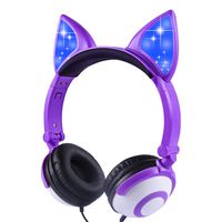 Isightguard Kids Headphones, Wired Headphones On Ear, Cat Ear Headphones with LED for Girls, 3.5mm Audio Jack for Cell Phone (Purple)