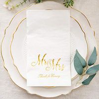 Crisky Mr & Mrs Dinner Napkins Gold Wedding Dinner Napkins Disposable Decorative Towels for Wedding Shower Banquet, Elegant Gold Wedding Rehearsal Dinner Party Decoraions,50 Pcs, 3-ply, 12"x16"