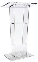Lectern Podium, Clear Acrylic, 47 Inch Tall with Inner Shelf, Rubber Feet, 26.5 x 15.8 Inch Top Surface