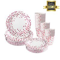 Pink Paper Plates and Cups set for 50 - Disposable Paper Plates and Cups 150 pcs total. Bonus Party Printables Ebook included. (Pink)