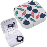 Portable Contact Lens Case Box Travel Kit Mirror + Bottle + Tweezers Container Holder [ Simple Piece Leaves White ]