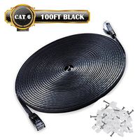 Ethernet Cable Cat6 Network Cable 100 ft - Flat Ethernet Patch Cable with Snagless Rj45 Connector - Compatible with Cat5e Cat5 Computer LAN Wire for PS4,Xbox one,Switch,Modem,Router (Black 100FT)