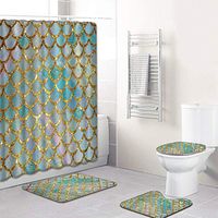 Naiflowers Bathroom Mat Sets 4 Piece, Fish Scale Carpet Doormats Decor Shower Curtain and Rugs Bath Mat for tub Kids Floor, Non-Slip Shower Curtain Bathroom Mat for Entry Kitchen