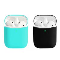 Coffea AirPods Case, 0.8mm Ultra Thin Soft Cover Skin Silicone Case for Apple AirPods 2 & 1 [Front LED Visible] (Mint Green+Black)