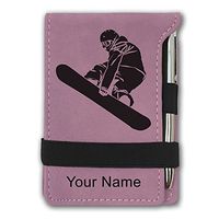 Mini Notepad, Snowboarder Man, Personalized Engraving Included (Pink)