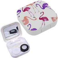 Portable Contact Lens Case Box Travel Kit Mirror + Bottle + Tweezers Container Holder [ Bright Flamingos ]