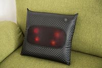 Wireless Heated Shiatsu Massage Lumbar Back Cushion - Rechargeable, Plush Leather Home Deep-Massage Pillow - Comes in an Attractive Carry On Travel Gift Box (Black)