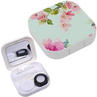 Portable Contact Lens Case Box Travel Kit Mirror + Bottle + Tweezers Container Holder [ Flowers Watercolor Gentle ]