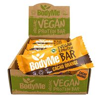 BodyMe Organic Vegan Protein Bar | Raw Cacao Orange | Box of 12 x 60g (2.12oz) | with 3 Plant Proteins