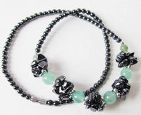 Healing Hematite Man Made Glass Beads and Hematite Clusters Necklace Available in Four Colors (Green)