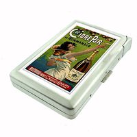 Perfection In Style Metal Cigarette Case with Built in Lighter Vintage Wine Ads Design 013