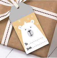 Polar Bear Yellow Christmas Gift Tags (Present Favor Labels)